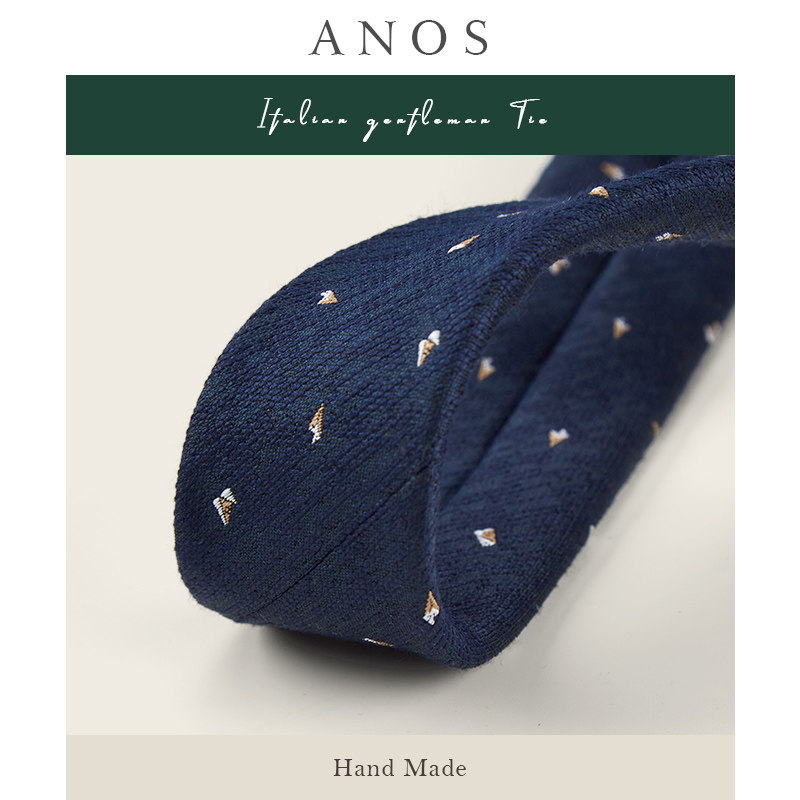 ANOS新款商务时尚男士正装新郎伴郎结婚那不勒斯箭头型深蓝色领带