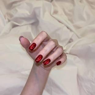 【红宝石】高品质纯手工复古牛血红玻璃珠猫眼穿戴甲显白美甲成品