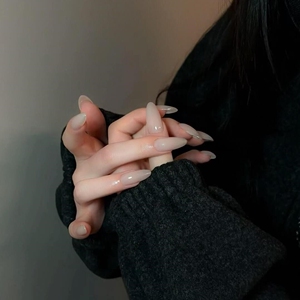 欧美手工穿戴甲简约乳白色高级感中长款包邮小红书假指甲贴片显白