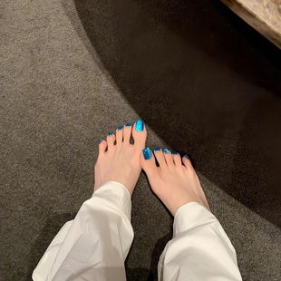 猫眼穿戴甲脚趾甲显白高级感成品爆闪蓝色裸色脚指甲贴片2025新款