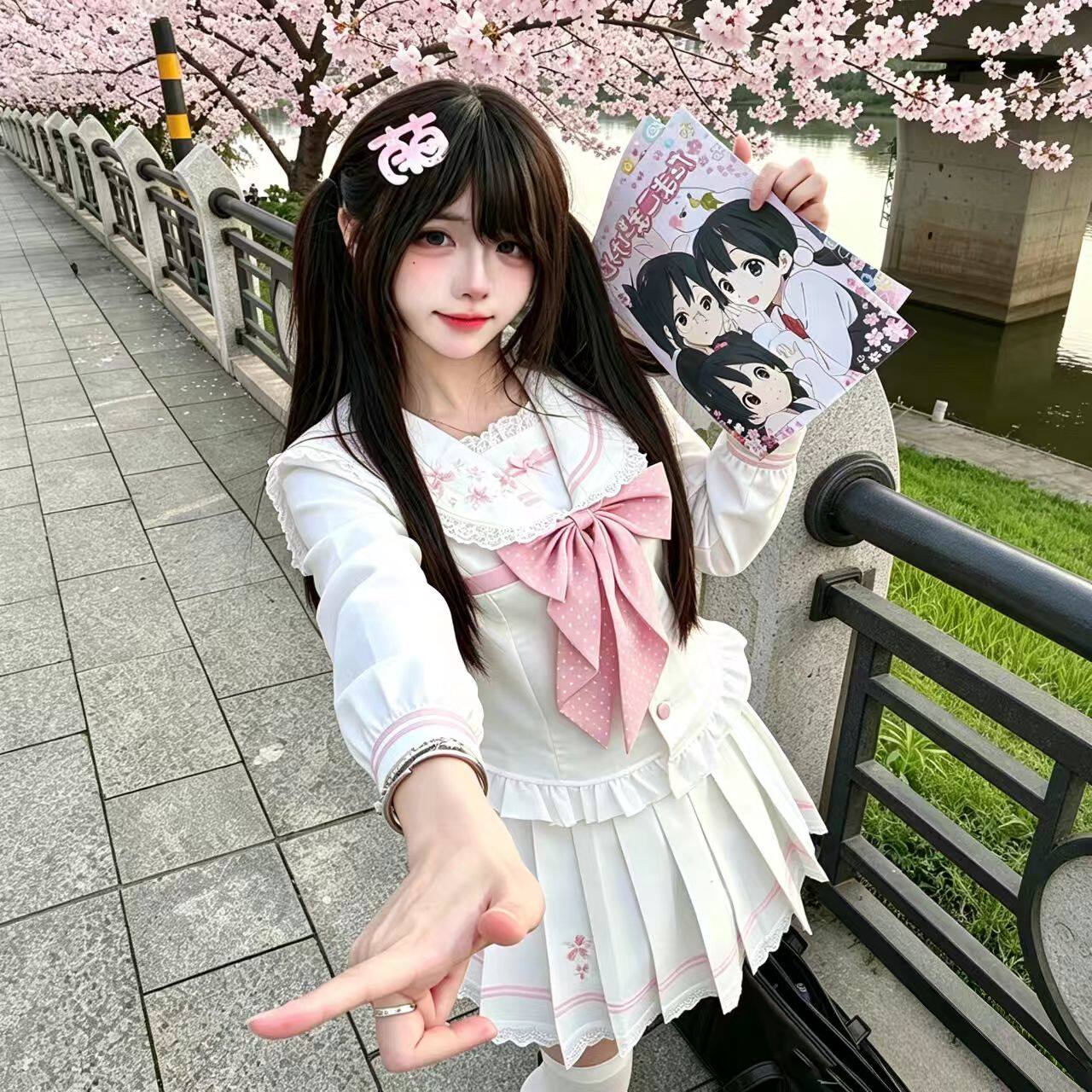 甜奈酱JK樱花水手服显瘦套装