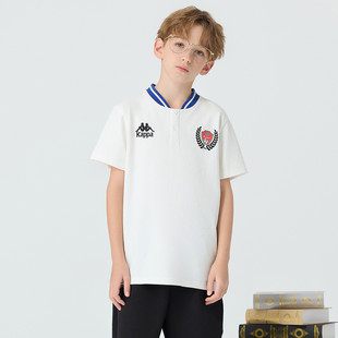 T恤夏季 男童学院风套头衫 2024新款 Kappa卡帕儿童白色短袖 圆领薄款