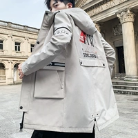 Áo khoác nam mùa thu 2019 áo khoác mới mùa xuân và mùa thu trong áo gió dài phần phiên bản Hàn Quốc của áo khoác nam trùm đầu tự tu - Mùa xuân áo sơ mi trắng nữ hàng hiệu