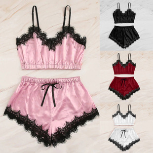 Sexy lace suspenders wrap chest lace pajamas suit women