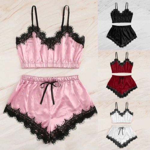 Sexy lace suspenders wrap chest lace pajamas suit women