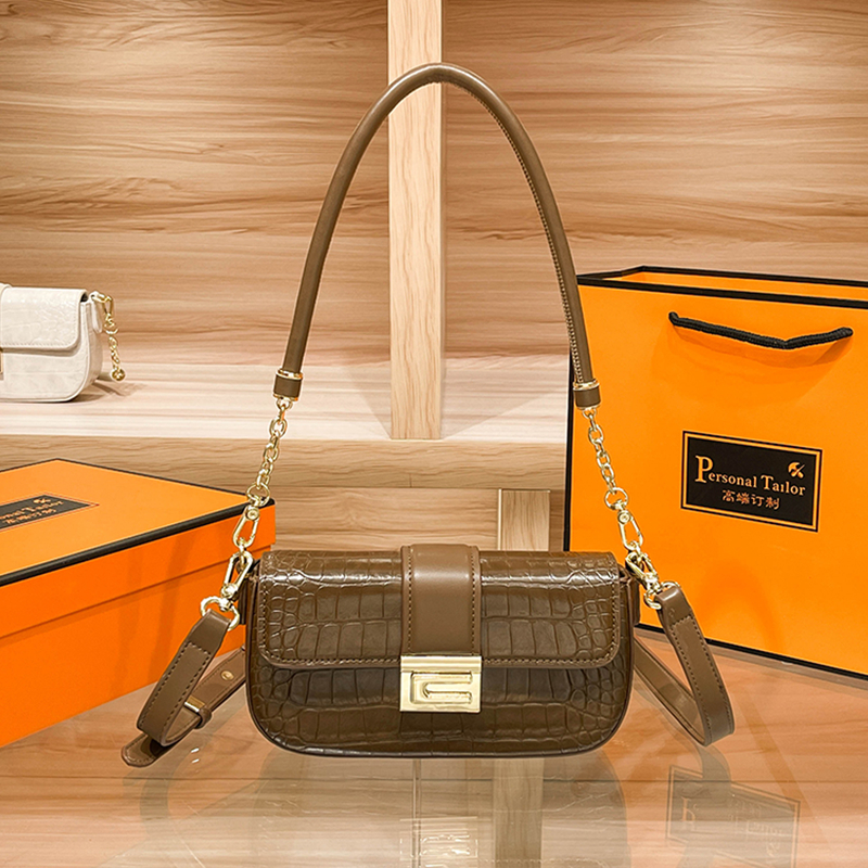 头层牛皮女包包鳄鱼纹链条包软真皮手提包单肩斜挎包2024新款简约