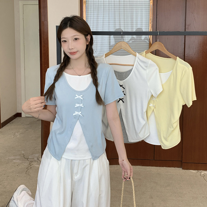 假两件哺乳上衣夏季大码撞色立体短袖T恤辣妈款外出喂奶期打底衫
