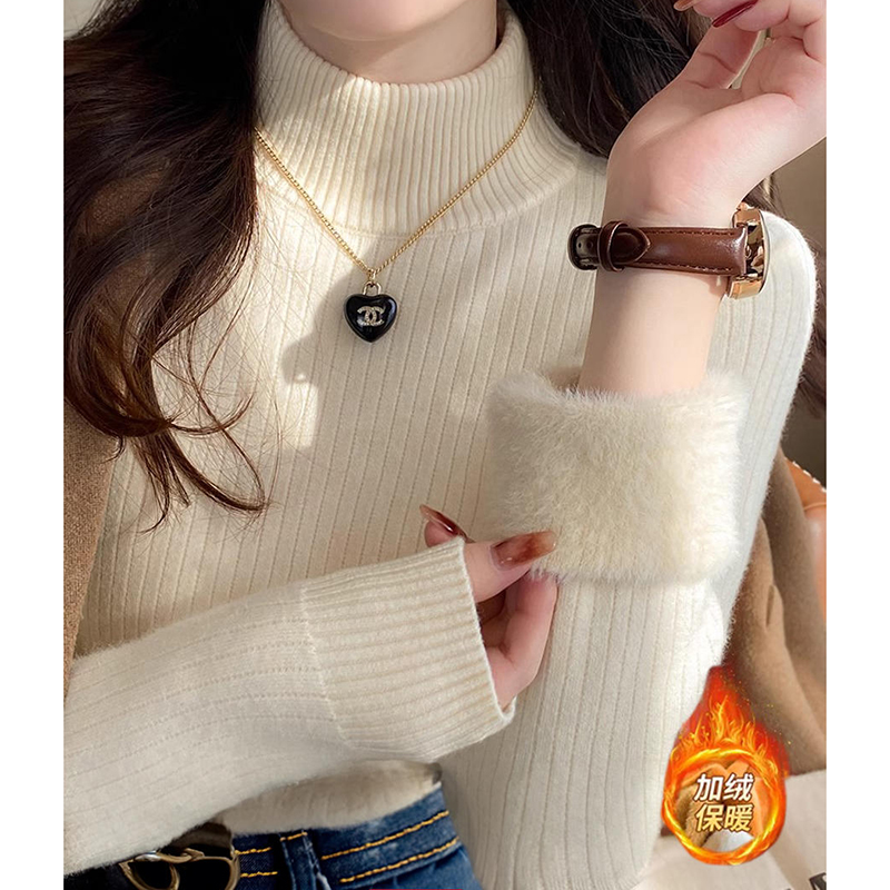 半高领哺乳上衣冬季产后一体绒保暖内搭打底衫辣妈款外出喂奶毛衣