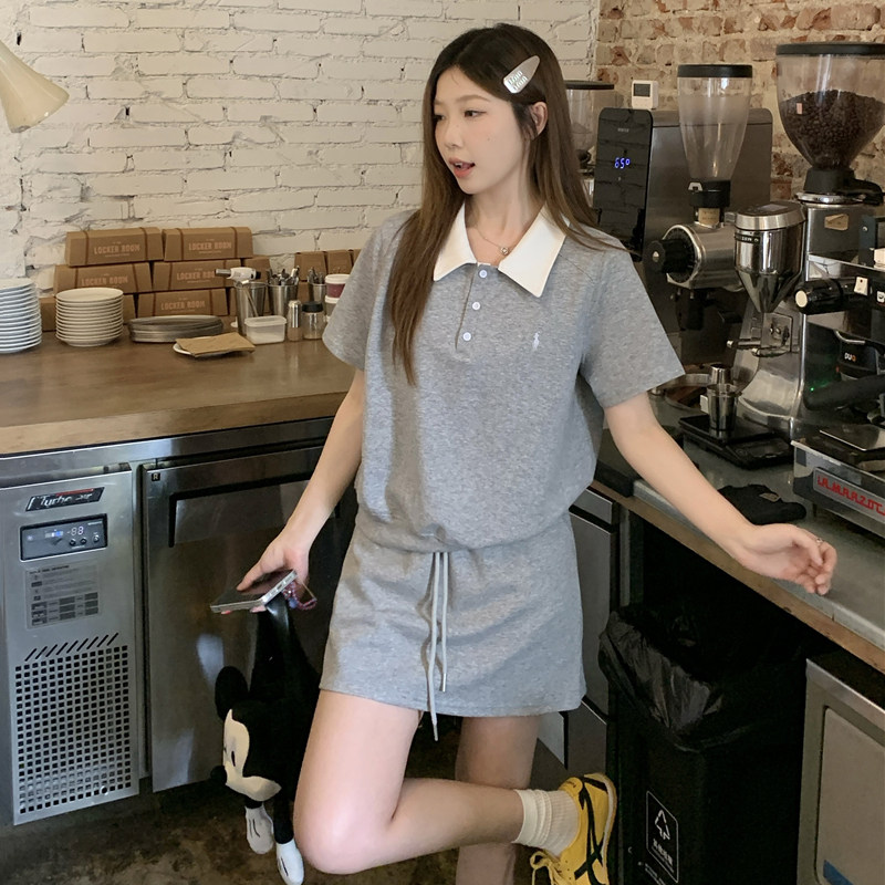 哺乳套装夏季大码POLO短袖T恤衫半身裙产后辣妈款外出喂奶两件套