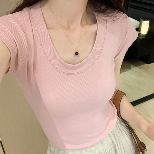 哺乳上衣基础款U领正肩弹力短袖