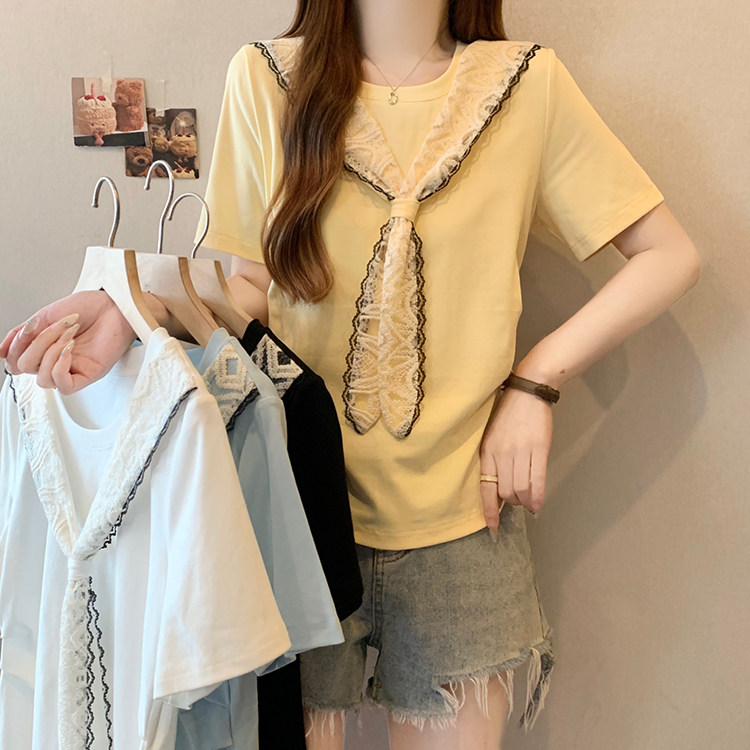 蕾丝披肩哺乳上衣夏季大码飘带短袖T恤产后辣妈款外出显瘦喂奶服