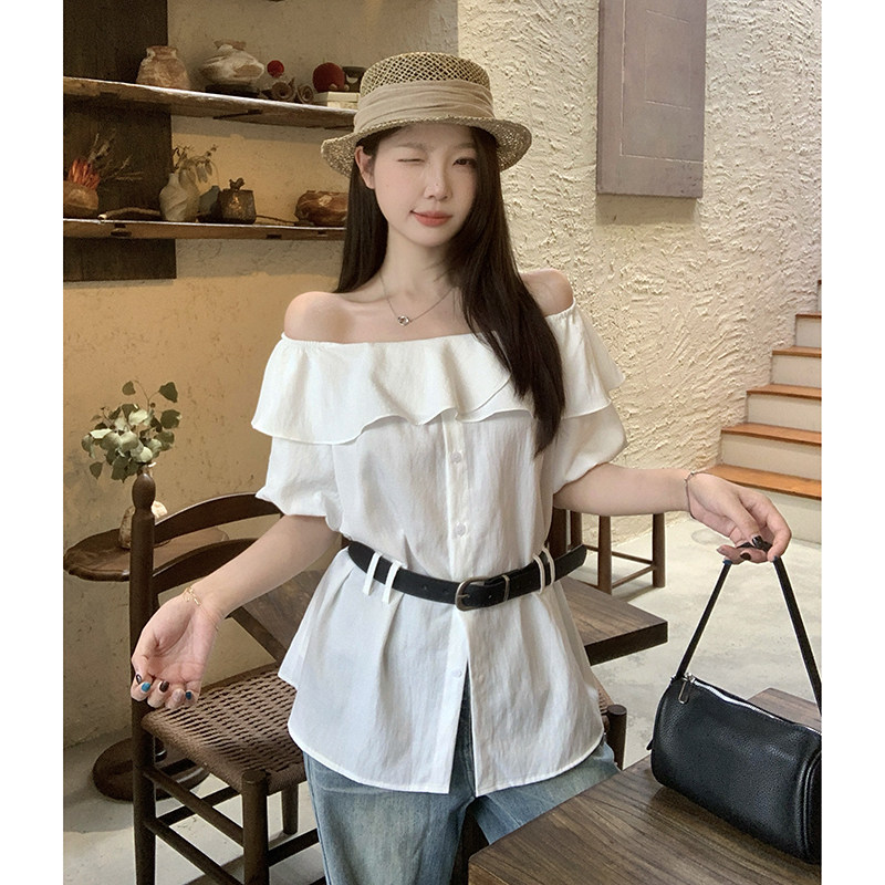 哺乳夏装外出甜美一字领收腰短袖衬衫大码产后辣妈款显瘦喂奶上衣