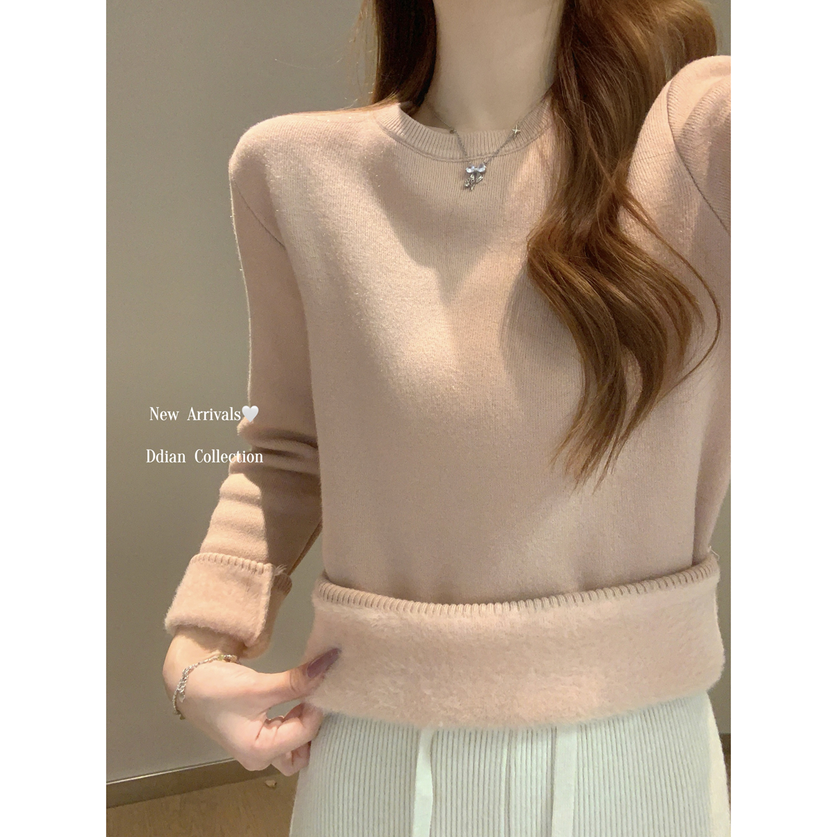 哺乳上衣一体绒加厚基础圆领毛衣