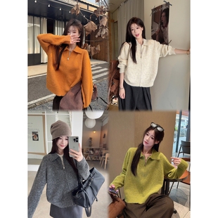 慵懒polo领哺乳上衣冬季羊毛绒拉链针织开衫辣妈款外出喂奶期毛衣