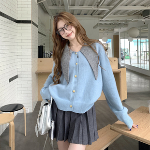 韩系翻领哺乳上衣冬季产后北极绒系带针织开衫辣妈款外出喂奶毛衣