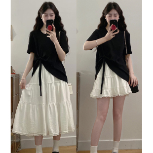 外出大码 韩剧穿搭系带上衣蛋糕裙辣妈款 喂奶两件套 外出夏季 哺乳装