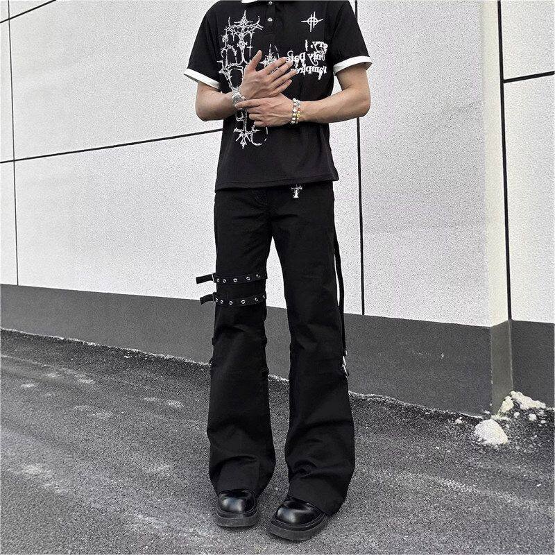 男女休闲vibe工装裤复古百搭绑带美式潮牌春季修身直筒微喇裤子长