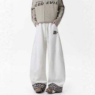 裤 女款 子街舞休闲刺绣小众高街嘻哈风秋冬季 弯刀男拼接裤 豹纹美式