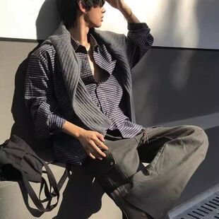 休闲宽松慵懒潮牌男女痞帅格子衬衫 感细抗皱松弛复古衬衣春秋季
