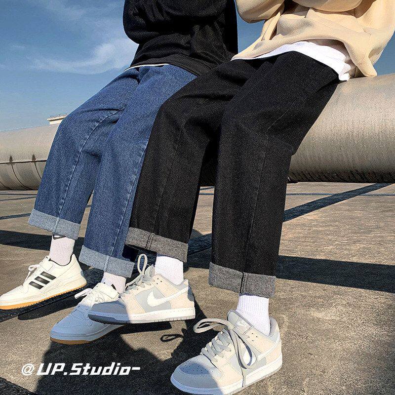 卷边百搭宽松阔腿牛仔裤男士春季九分裤港风炸街痞帅潮流韩版裤子