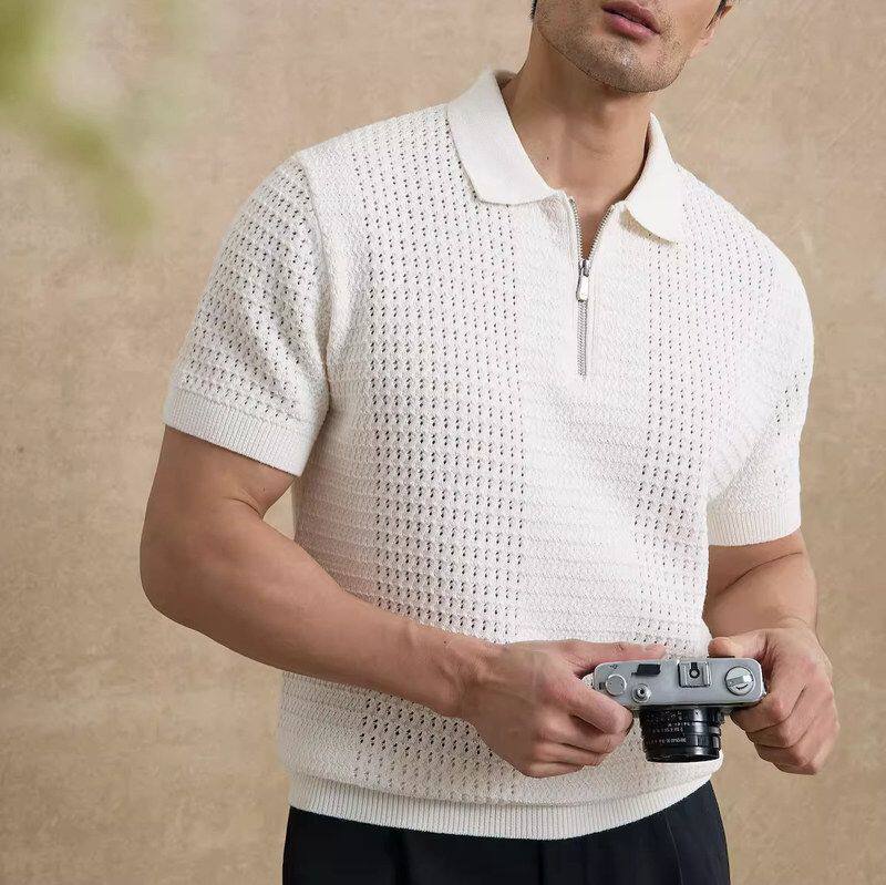 高级感新款夏季短袖2026上衣老钱风潮牌翻领OLO衫P镂空针织衫男士