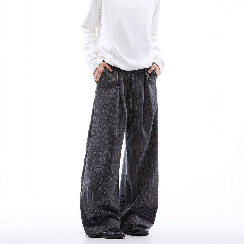 高级感复古阔腿美式潮牌条纹直筒春秋季西裤男女百搭宽松长裤休闲