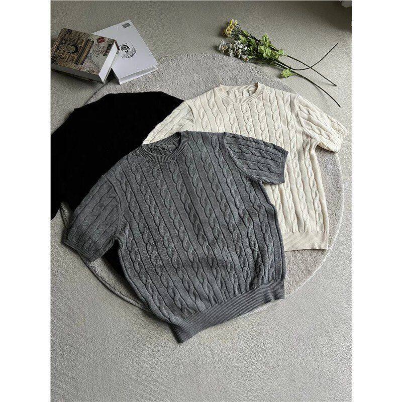 正肩修身短袖针织anfit高级风le痞帅ct恤夏季男款绞花设计感老钱