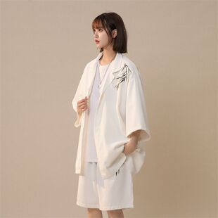 搭设计感男士竹子穿衬衫国风夏季高级感新中式刺绣一整套休闲套装