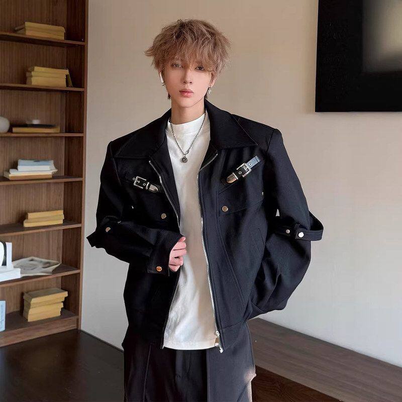 夹克外套高级感垫肩男款春季解构短款服美式痞帅机车金属小众工装