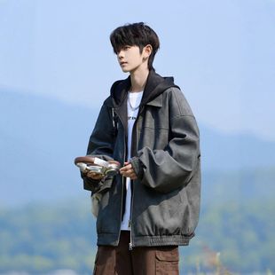 夹克厂家大码男美式男生外套皮衣假两件冬季冬装秋冬直供新款男士