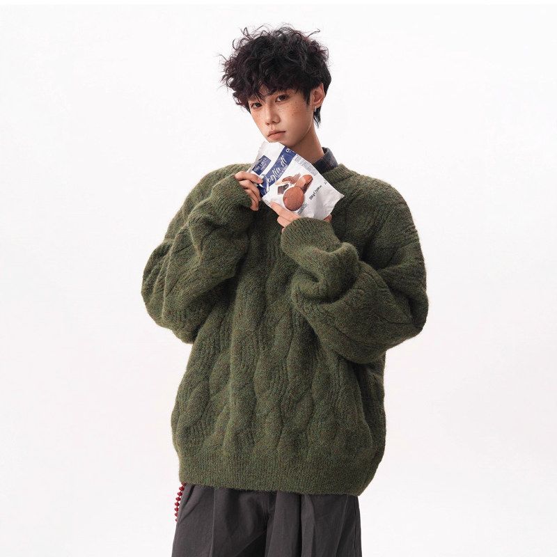 外套男女圆领复古慵懒感厚实毛衣
