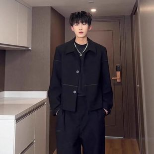 痞帅香风男款老钱anfit短款垫肩潮牌外套小夹克休闲cle西服风穿搭