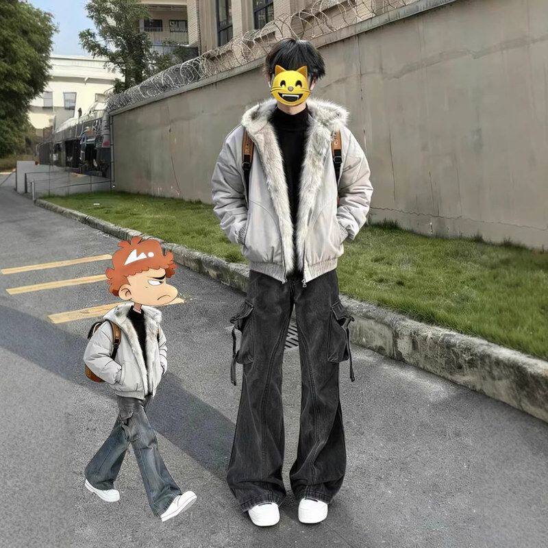 工装裤大高街灰色直筒牛仔裤vibe冬季微喇口袋黑高级感美式男裤子