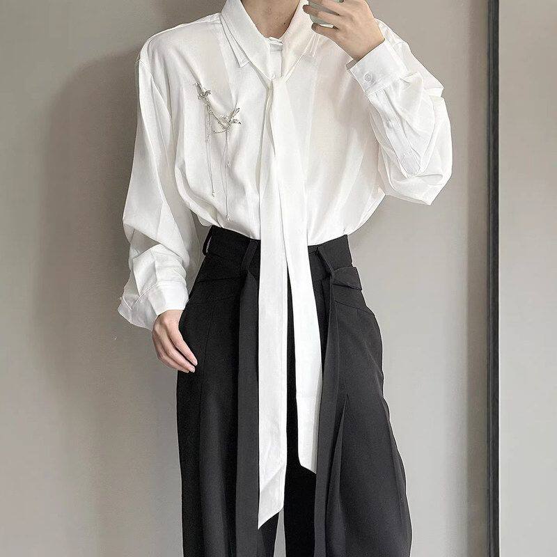 小众衬衫男女款坠感雪纺设计感垂衬衣上衣高级感宽松长袖飘带白色