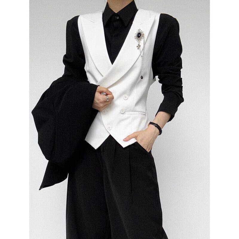 坎肩马白色青年百搭无袖男女jk夹马甲高级感修身中性风dk西服背心
