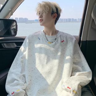 男士卫衣套头圆领春秋季青少年t恤男装宽松刺绣上衣t长袖潮牌新款