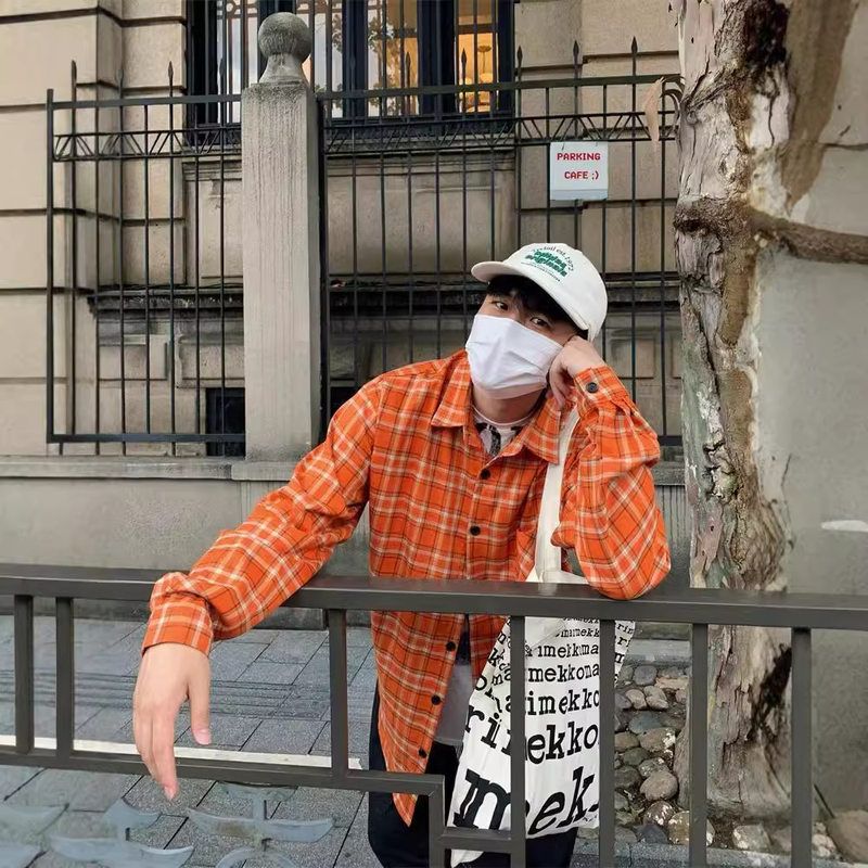 长袖橙色显白薄衬衣衬衫高街休闲