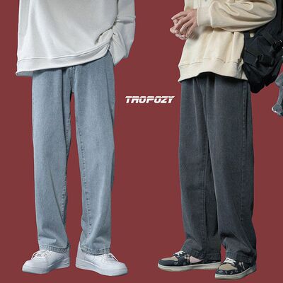 休闲牛仔裤港风男生阔腿长裤宽松