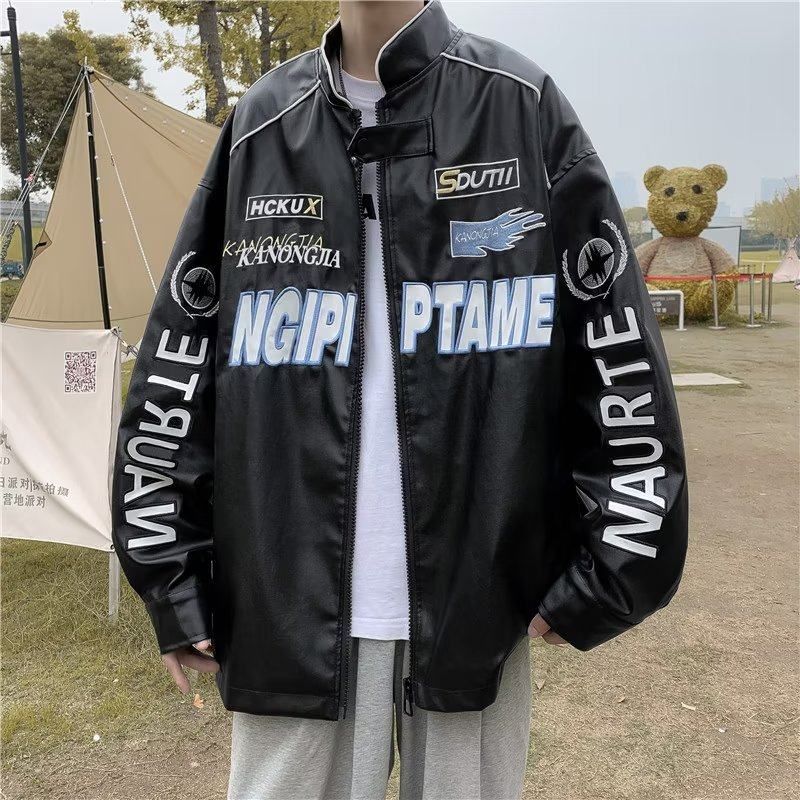 棉衣夹克服机车加厚飞行员炸街pu赛车服皮夹男美式外套冬季棉棒球