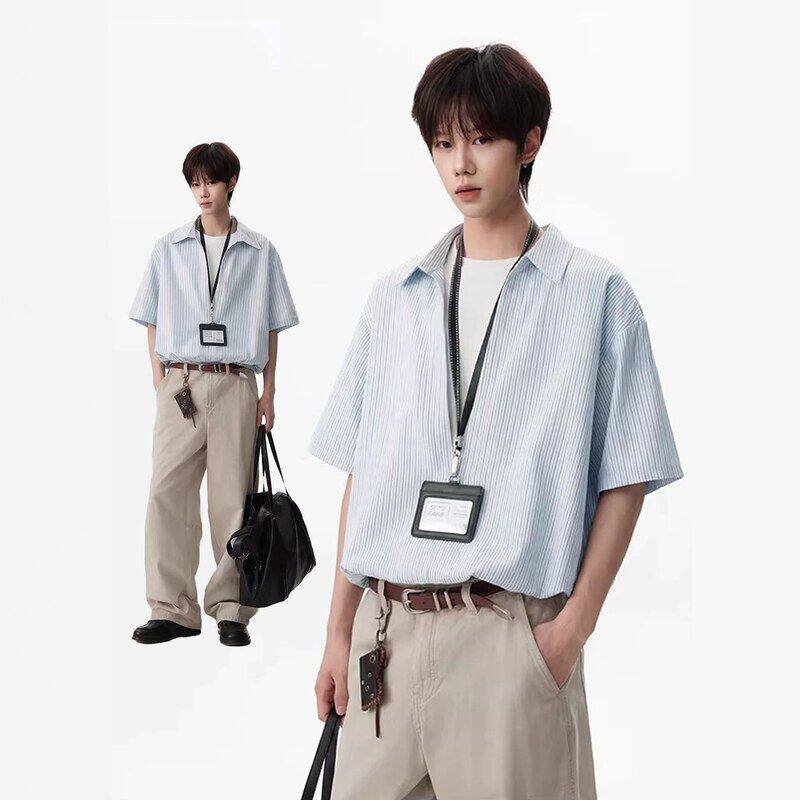 街头亨利领重磅夏季半袖设计感刺绣boxy美式正肩男款短款t恤短袖