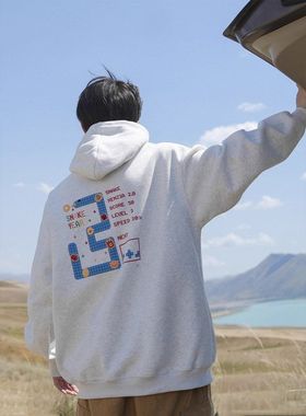 卫衣连帽男女印花休闲灰色复古外套440g加绒加厚春秋冬季趣味百搭