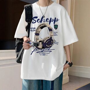 短袖纯棉男青少年五分初高中半袖t恤帅气上衣夏季学生潮牌宽松酷