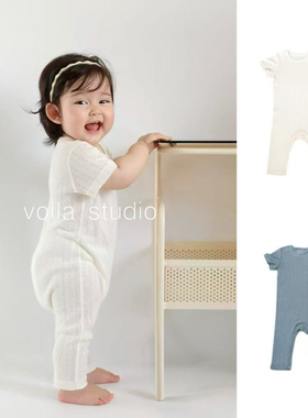 ins婴儿短袖长爬连体衣a类莫代尔棉网眼夏季薄款宝宝衣服无骨睡衣