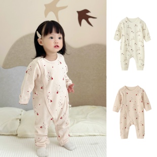 爬服a類純棉秋冬加厚開襟連身衣睡衣tsm 北歐嬰兒無骨連體衣長袖