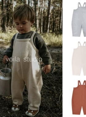 欧美ins宝宝背带裤春秋棉质卫裤长裤oz纯色A类外出服男女童裤子