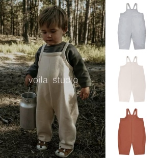 oz纯色A类外出服男女童裤 长裤 子 春秋棉质卫裤 欧美ins宝宝背带裤