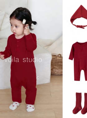 天丝羊毛婴儿红色连体衣新年打底无骨A类薄长袖睡衣内搭宝宝爬服