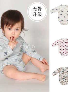 ins婴儿长袖包屁衣A类棉新生儿睡衣男女宝宝双层护肚三角哈衣无骨