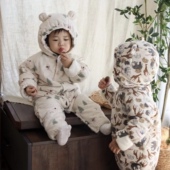 冬季 宝宝棉服A类婴儿夹棉连体衣外出服可爱加厚保暖外套连帽纯棉