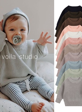 欧美宝宝纯色毛衣A类圆领套头儿童春秋冬婴儿打底针织衫棉线衣